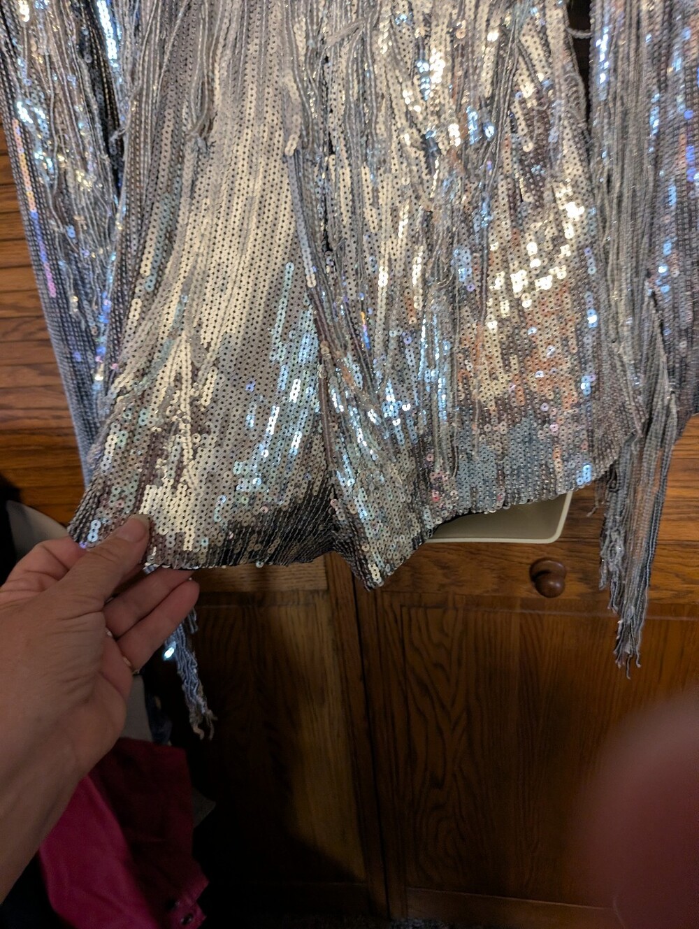 Nasty Gal NWT Fringe Trim Sequin Romper Playsuit Silver Shorts Size 6 - Picture 4 of 8